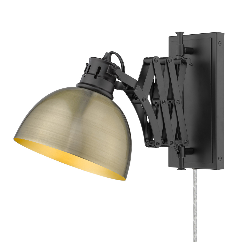 Wry Lighting Hawthorn 1-light Swing Arm Wall Lamp in Matte Black and Aged Brass shade
